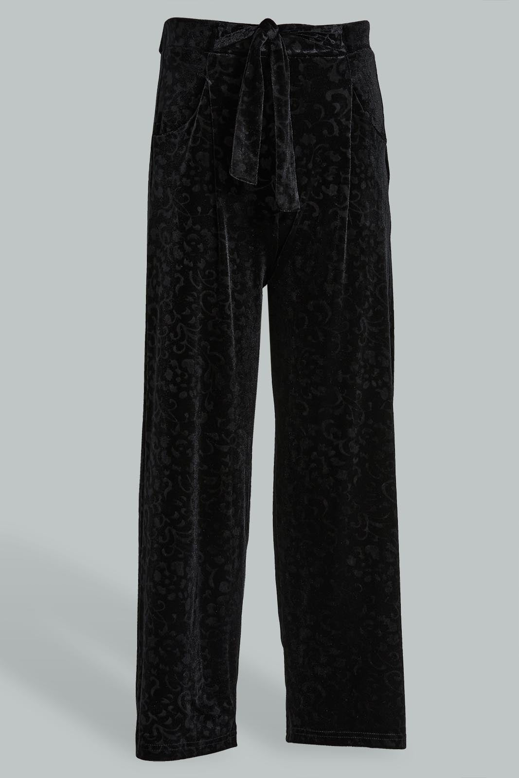 Redtag-Black-Wideleg-Velvet-Culottes-Trousers-Senior-Girls-9 to 14 Years