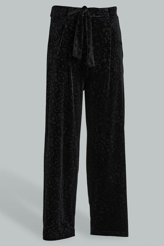 Redtag-Black-Wideleg-Velvet-Culottes-Trousers-Senior-Girls-9 to 14 Years