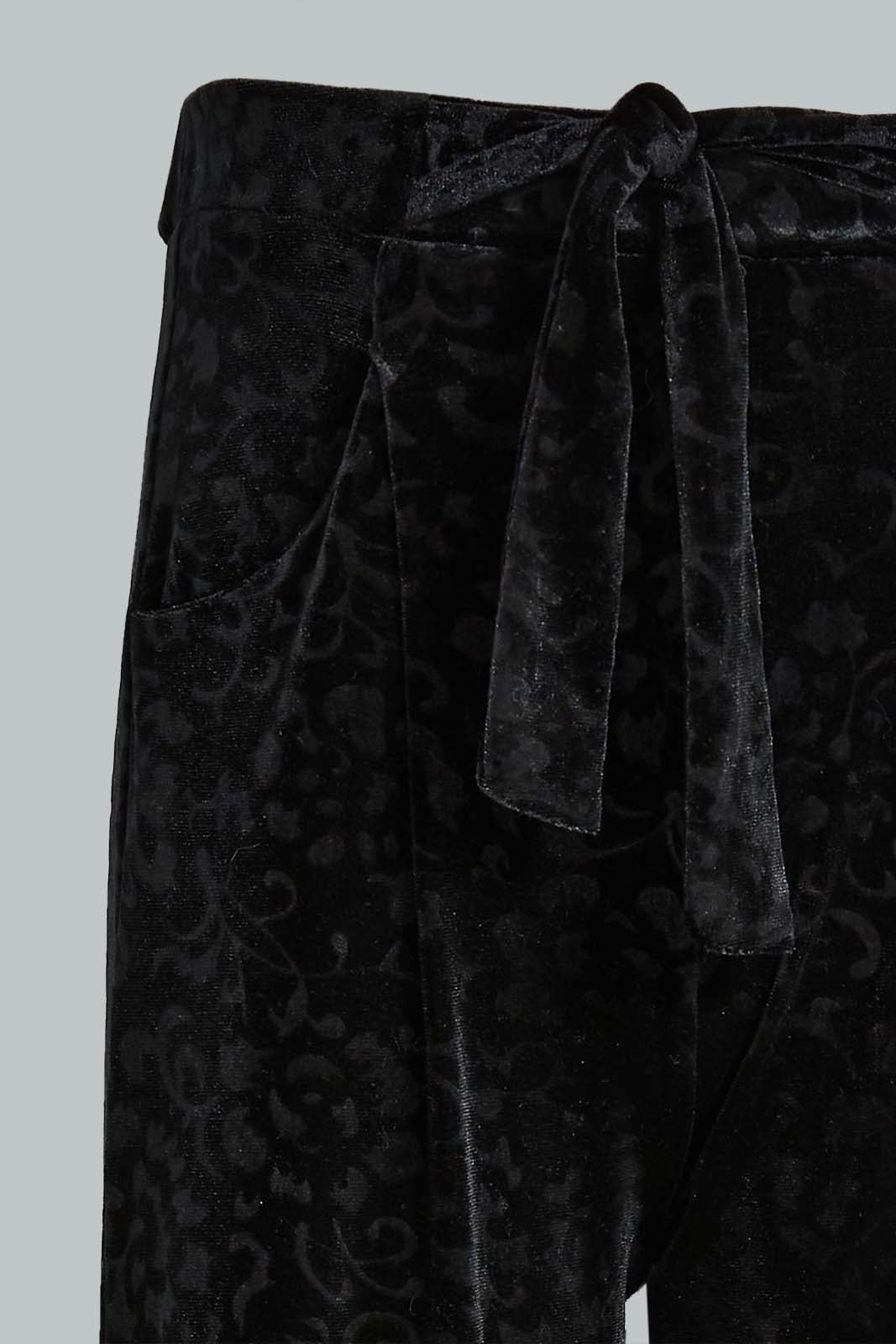 Redtag-Black-Wideleg-Velvet-Culottes-Trousers-Senior-Girls-9 to 14 Years