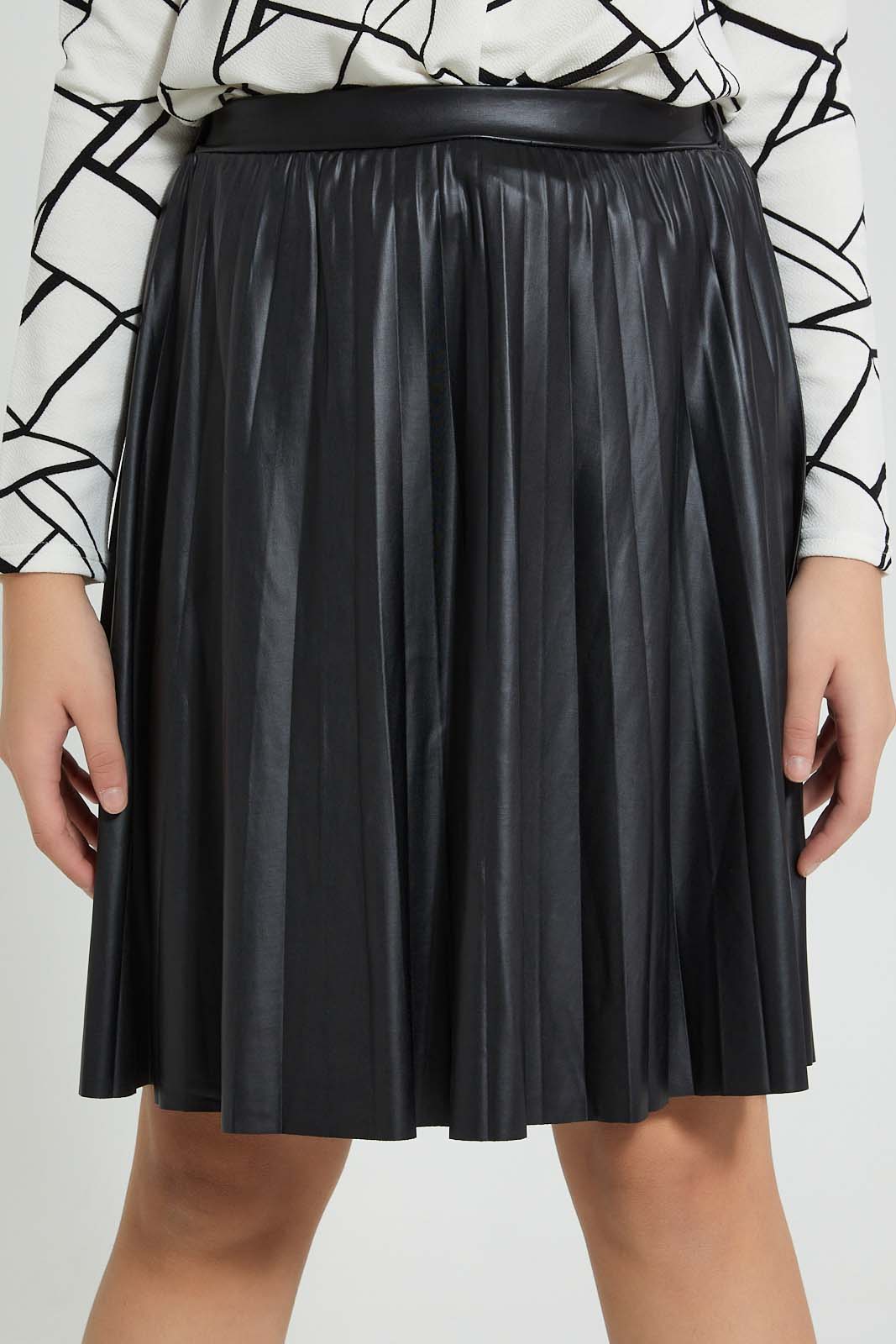 Redtag-Pu-Pleated-Skirt-Skirts-Senior-Girls-9 to 14 Years