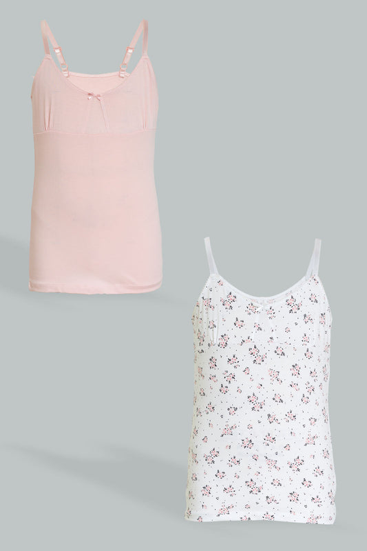 Redtag-Lt-Pink-X-Floral-Vest-(2Pack)-Vests-Senior-Girls-9 to 14 Years
