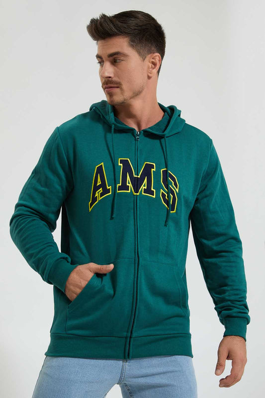 Redtag-Green-Zip-Thru-Hoody-With-Chest-Appilque-Colour:Green,-Filter:Men's-Clothing,-Men-Sweatshirts,-New-In,-New-In-Men,-Non-Sale,-Section:Men,-TBL,-W21B-Men's-
