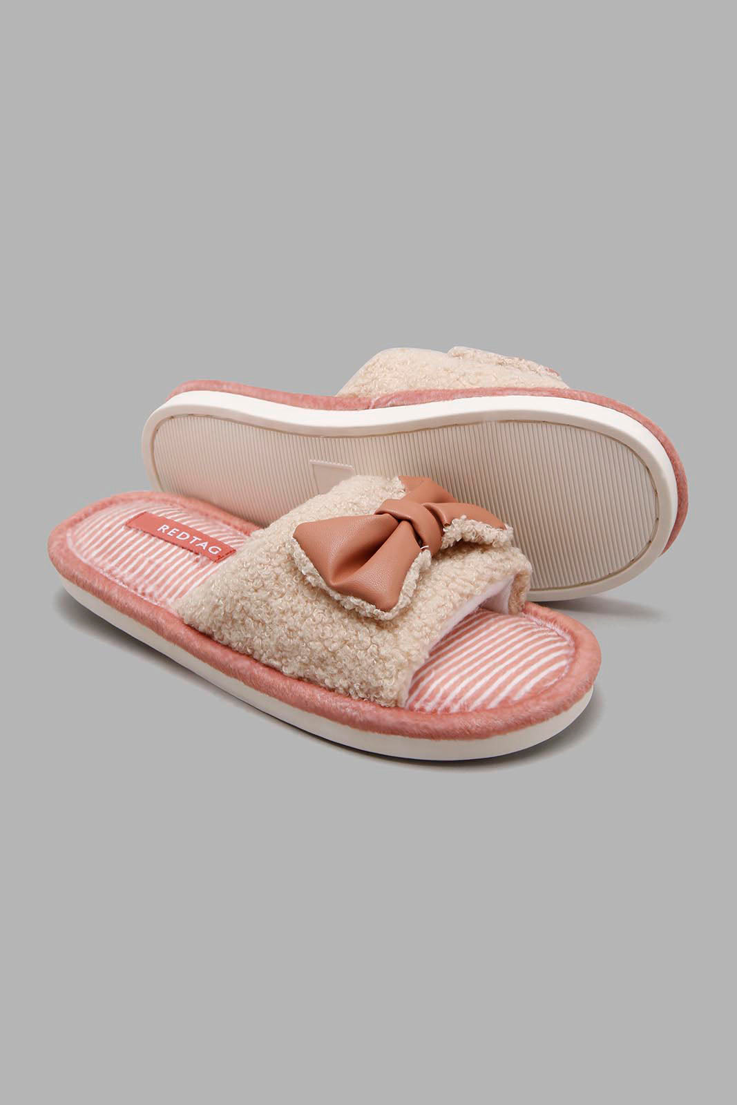 Redtag-Ivory-Bow-Trim-Slippers-Slippers-Senior-Girls-5 to 14 Years