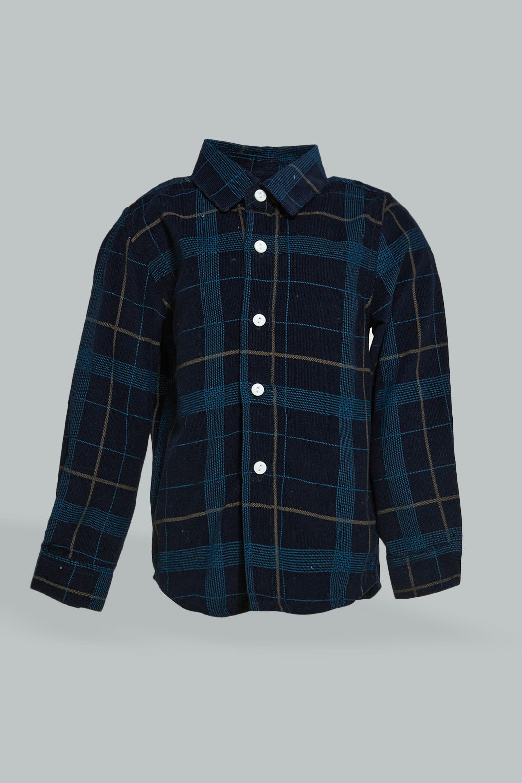 Redtag-Navy-Plaid-Pattern-Cord-Shirt-Casual-Shirts-Infant-Boys-3 to 24 Months