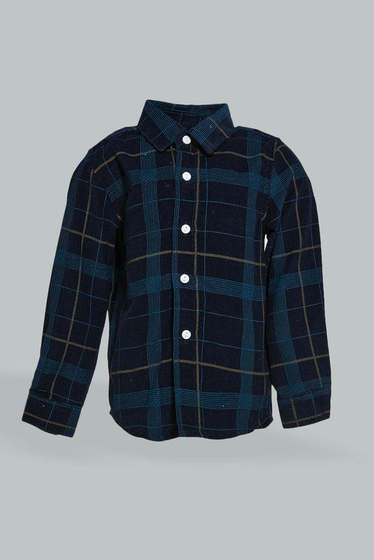 Redtag-Navy-Plaid-Pattern-Cord-Shirt-Casual-Shirts-Infant-Boys-3 to 24 Months