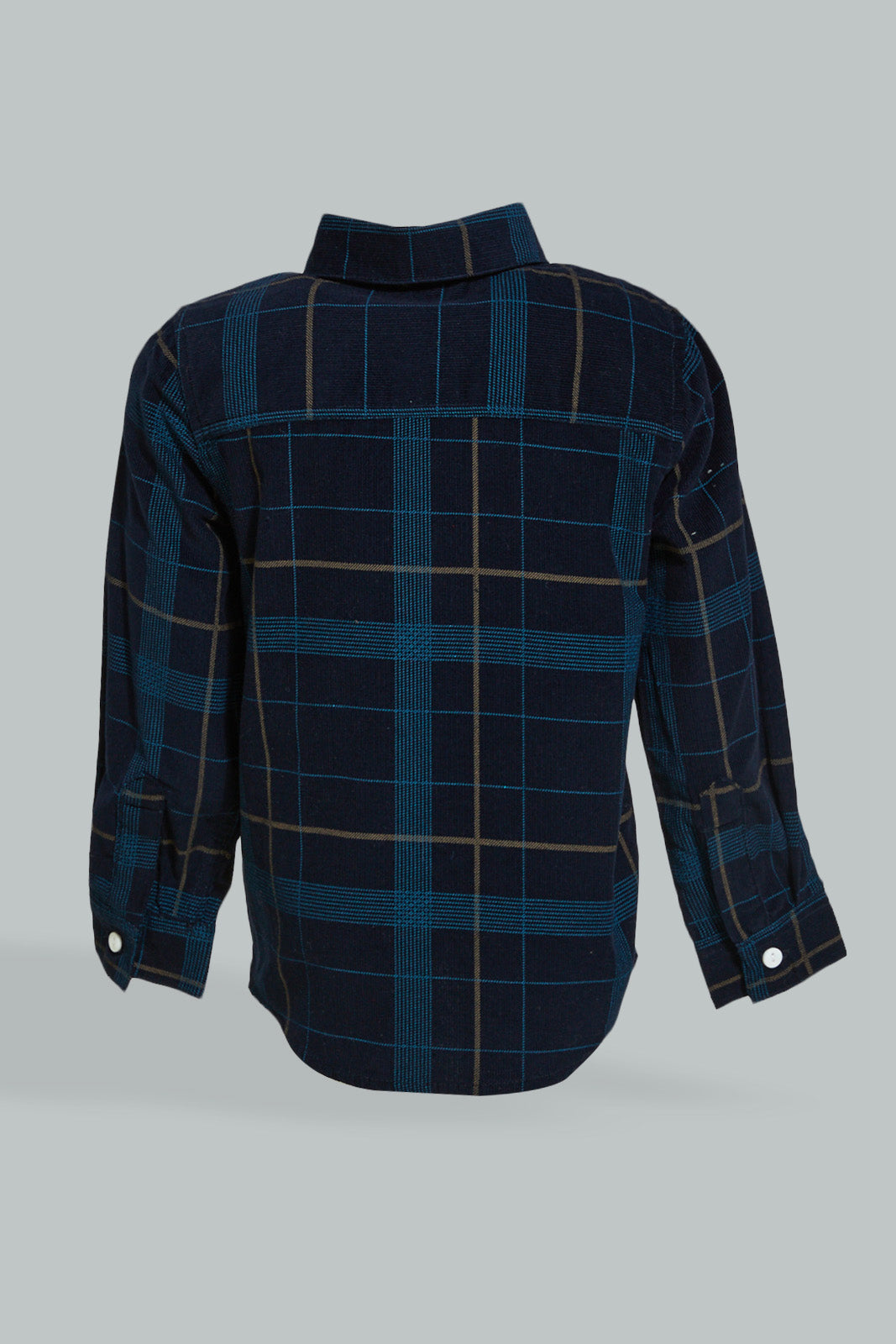 Redtag-Navy-Plaid-Pattern-Cord-Shirt-Casual-Shirts-Infant-Boys-3 to 24 Months