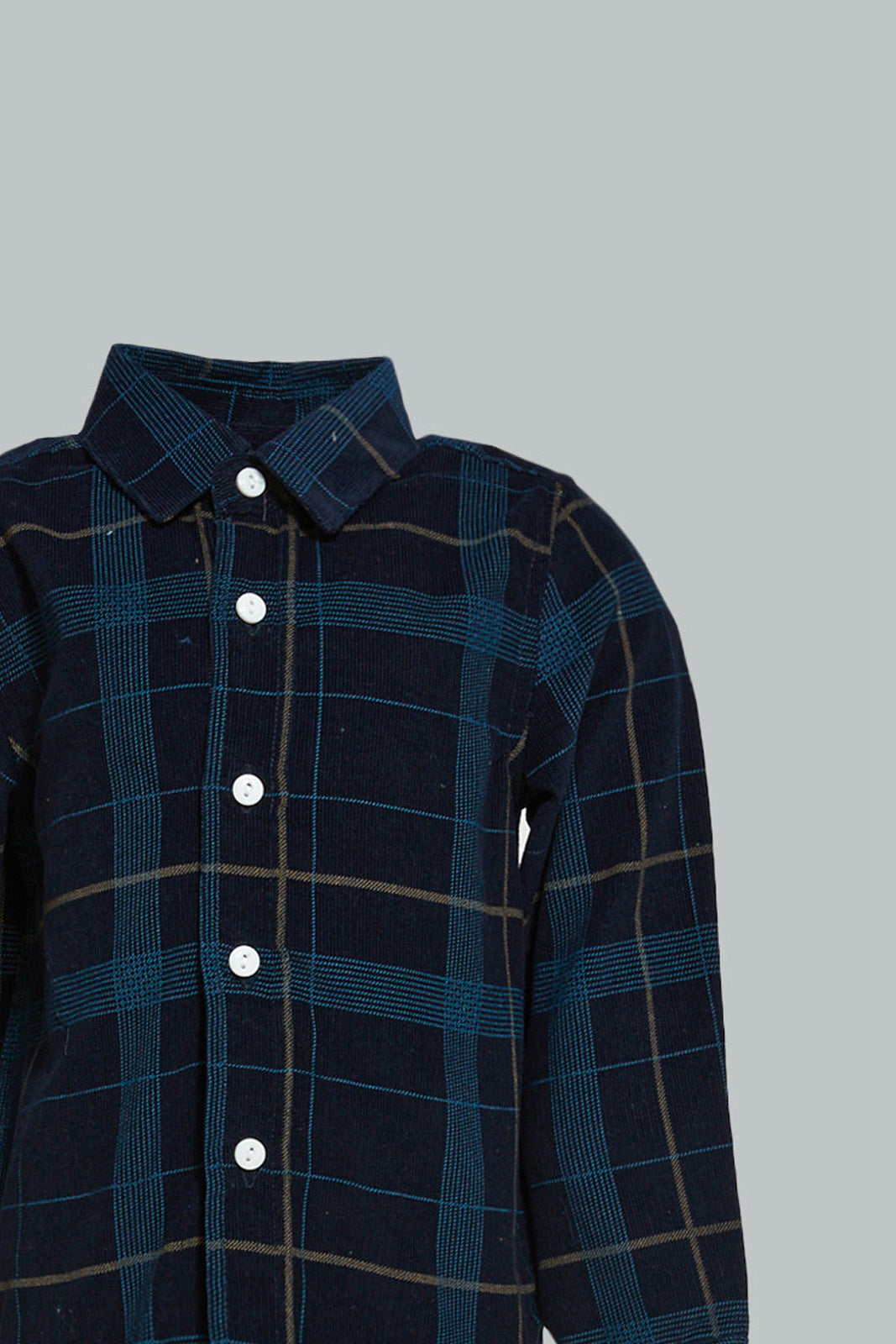 Redtag-Navy-Plaid-Pattern-Cord-Shirt-Casual-Shirts-Infant-Boys-3 to 24 Months