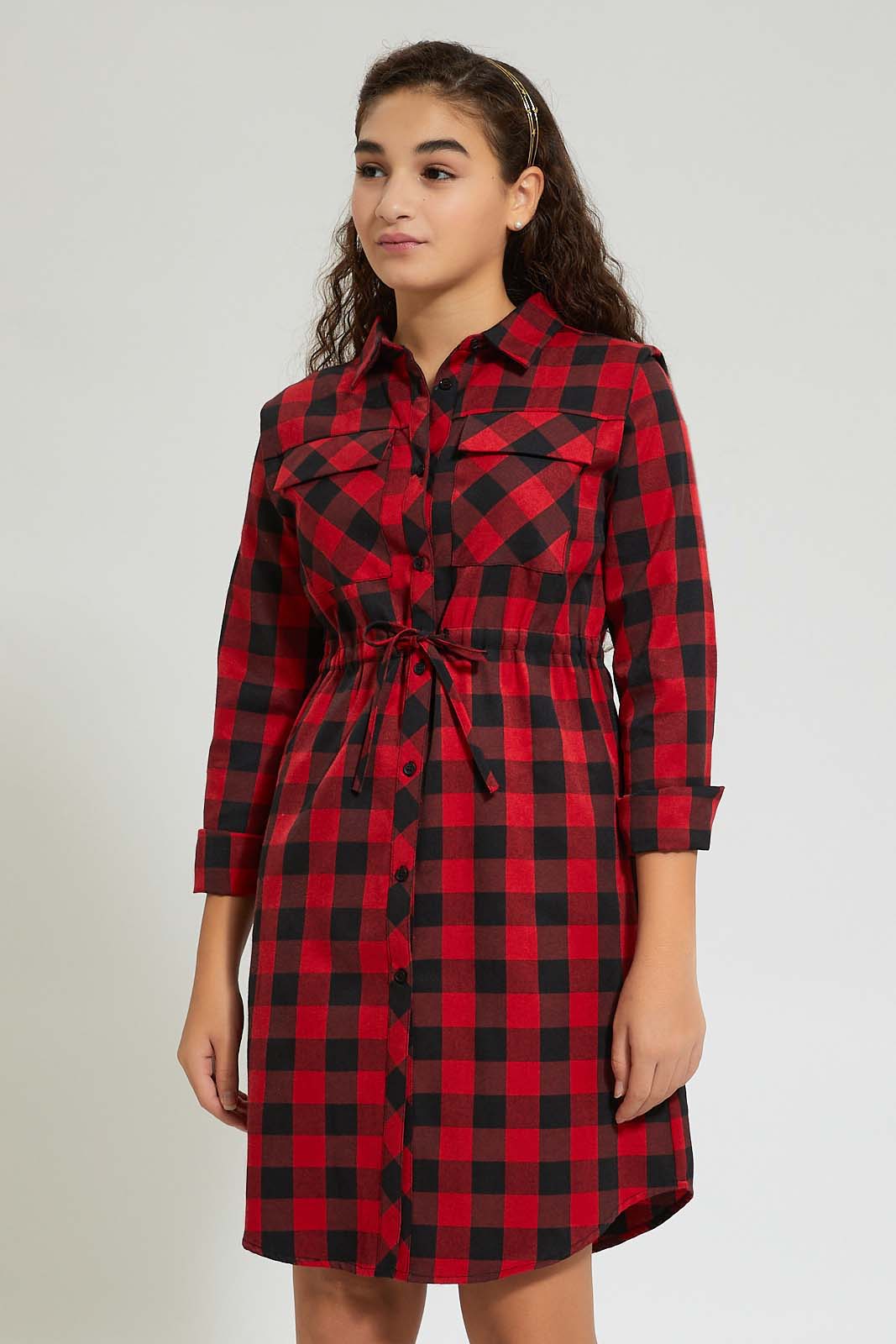 Redtag-Red-Plaid-Shirt-Colour:Assorted,-Filter:Senior-Girls-(9-to-14-Yrs),-GSR-Dresses,-New-In,-New-In-GSR,-Non-Sale,-Section:Kidswear,-W21B-Senior-Girls-9 to 14 Years