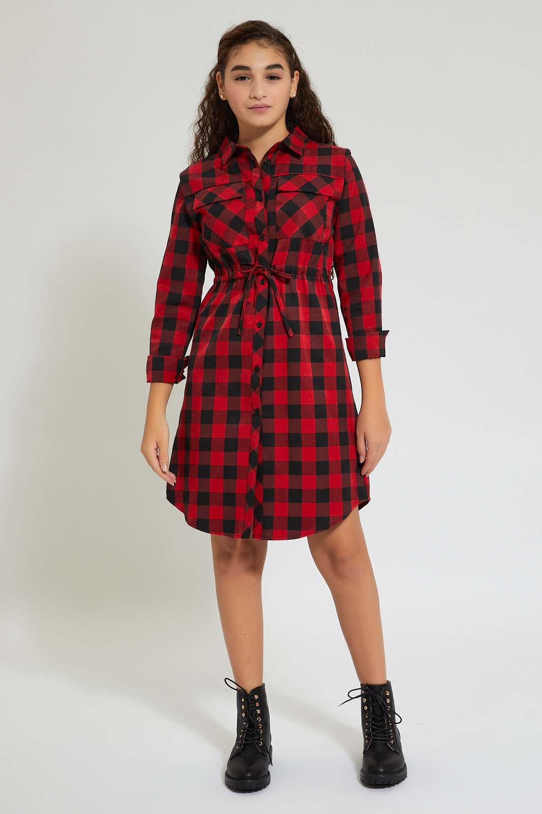 Redtag-Red-Plaid-Shirt-Colour:Assorted,-Filter:Senior-Girls-(9-to-14-Yrs),-GSR-Dresses,-New-In,-New-In-GSR,-Non-Sale,-Section:Kidswear,-W21B-Senior-Girls-9 to 14 Years