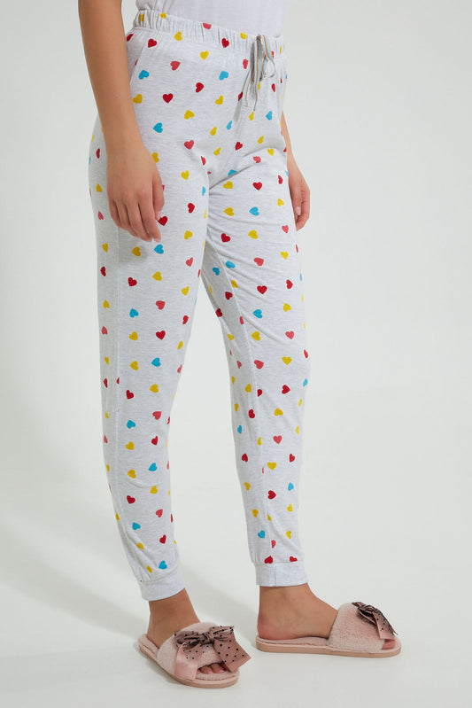 Redtag-Grey-Melange-Heart-Printed-Pyjama-Bottom-Pyjama-Bottoms-Women's-