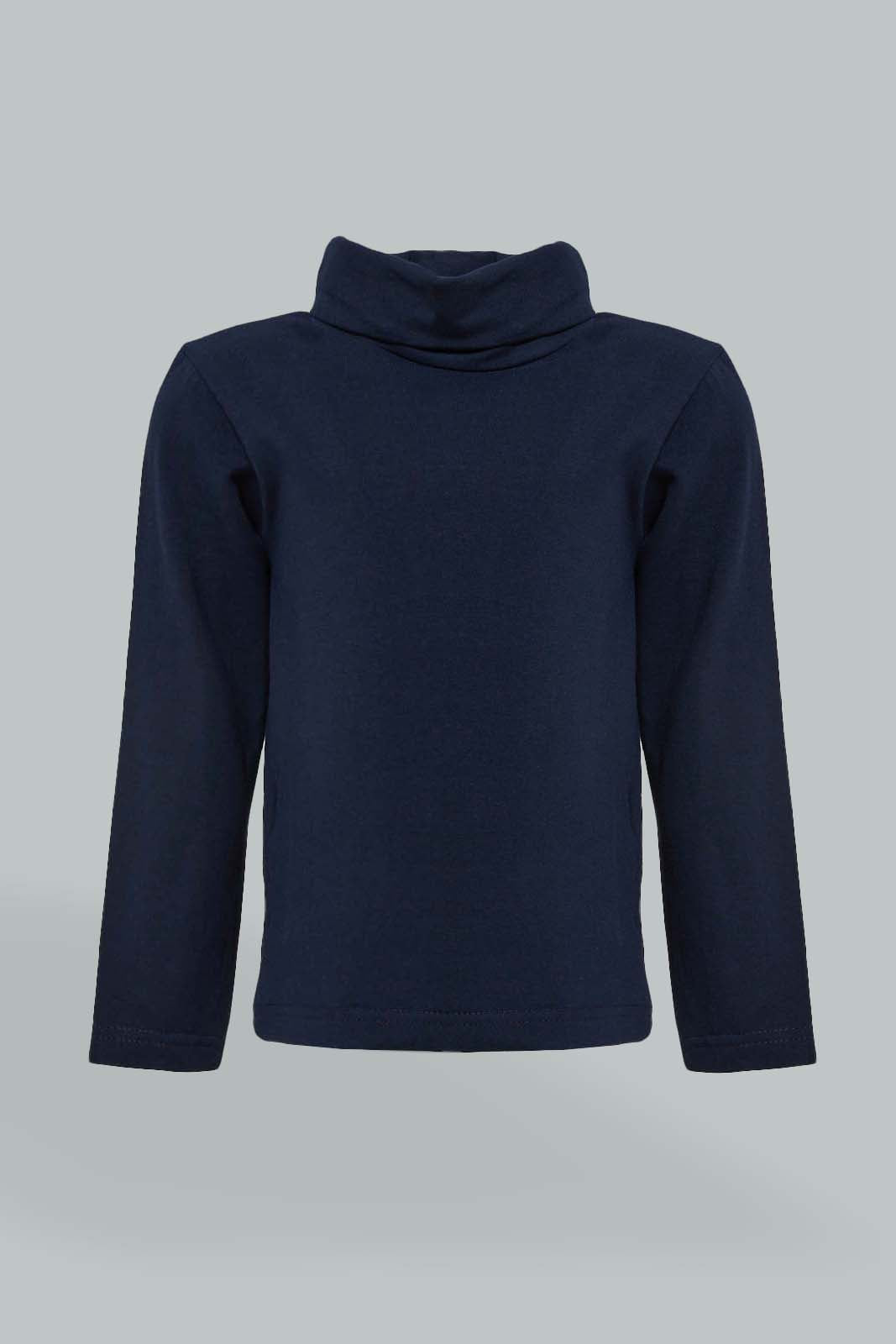 Redtag-Navy-High-Neck-Tshirt-Long-Sleeves-Infant-Boys-3 to 24 Months