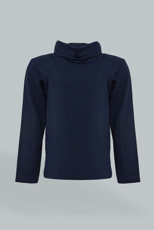 Redtag-Navy-High-Neck-Tshirt-Long-Sleeves-Infant-Boys-3 to 24 Months