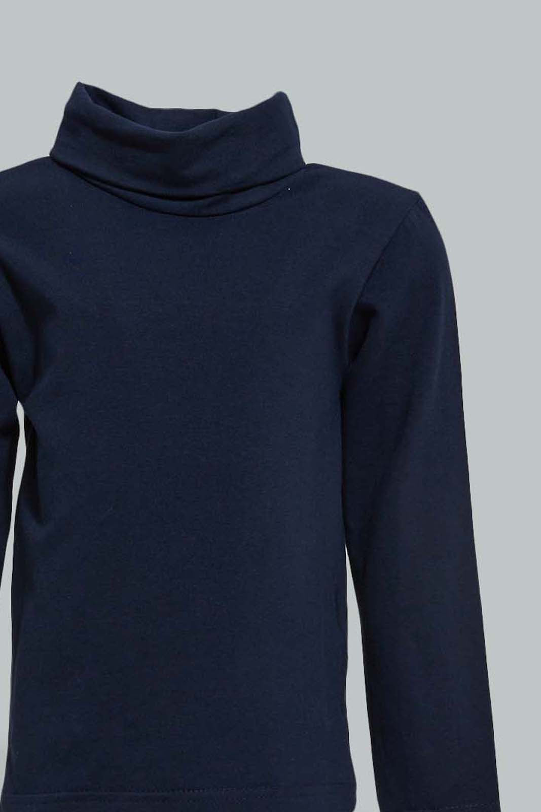 Redtag-Navy-High-Neck-Tshirt-Long-Sleeves-Infant-Boys-3 to 24 Months