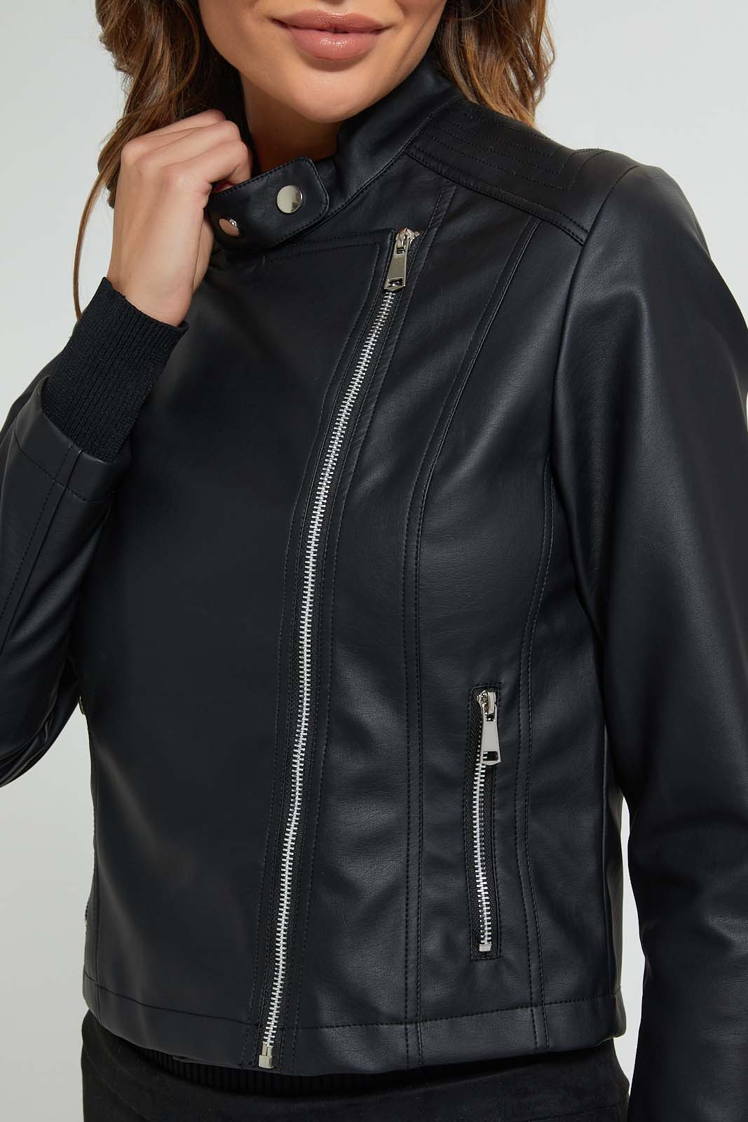 Redtag-Black-Biker-Faux-Leather-Jacket-Jackets-Women's-