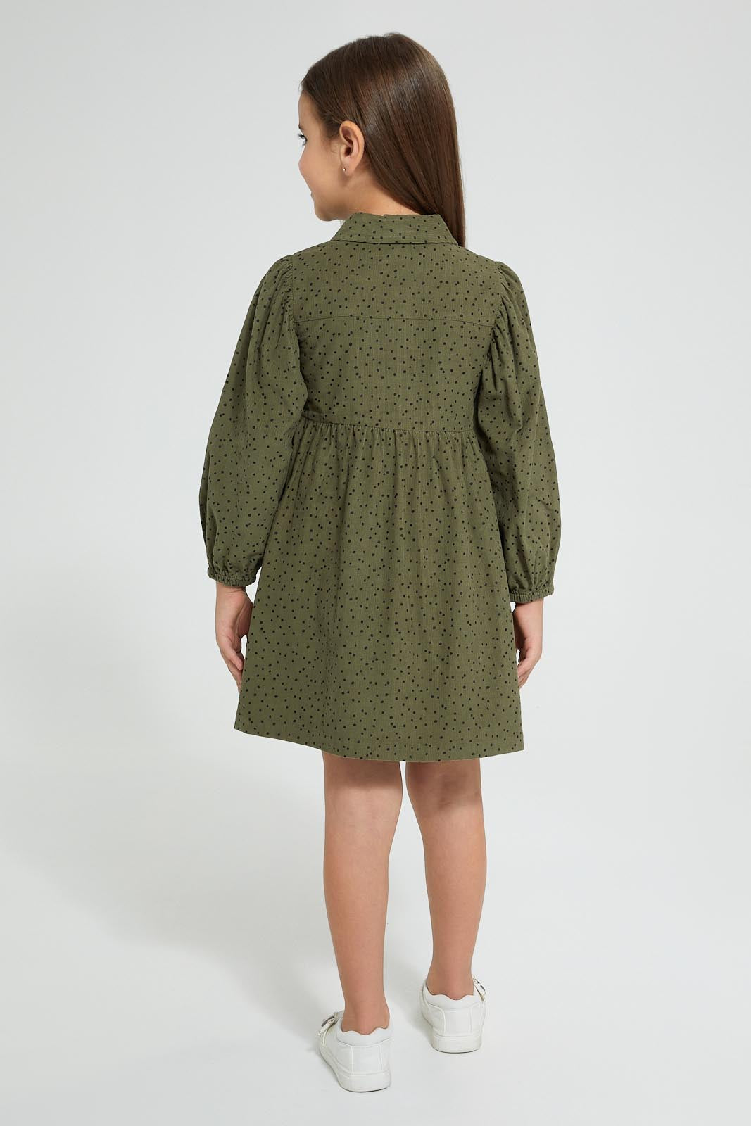 Redtag-Olive-Polka-Dot-Dress-Dresses-Girls-2 to 8 Years