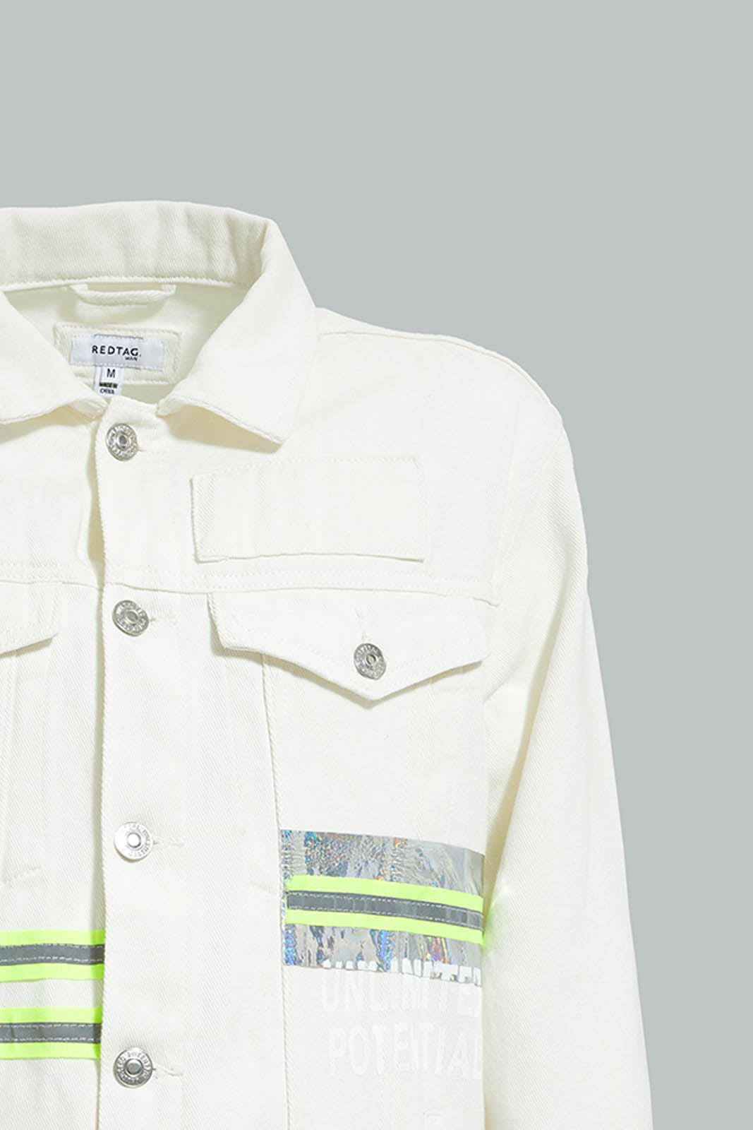 Redtag-White-Denim-Jacket-With-Reflective-Tape-Colour:White,-Filter:Men's-Clothing,-Men-Jackets,-New-In,-New-In-Men,-Non-Sale,-Section:Men,-W21B-Men's-