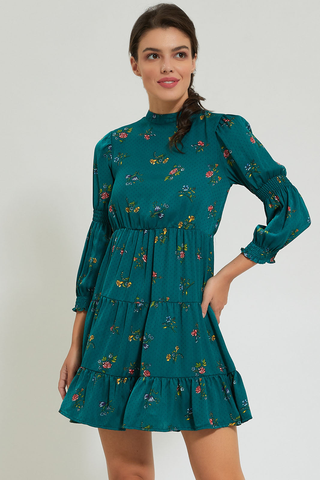Teal Printed Tiered Dress