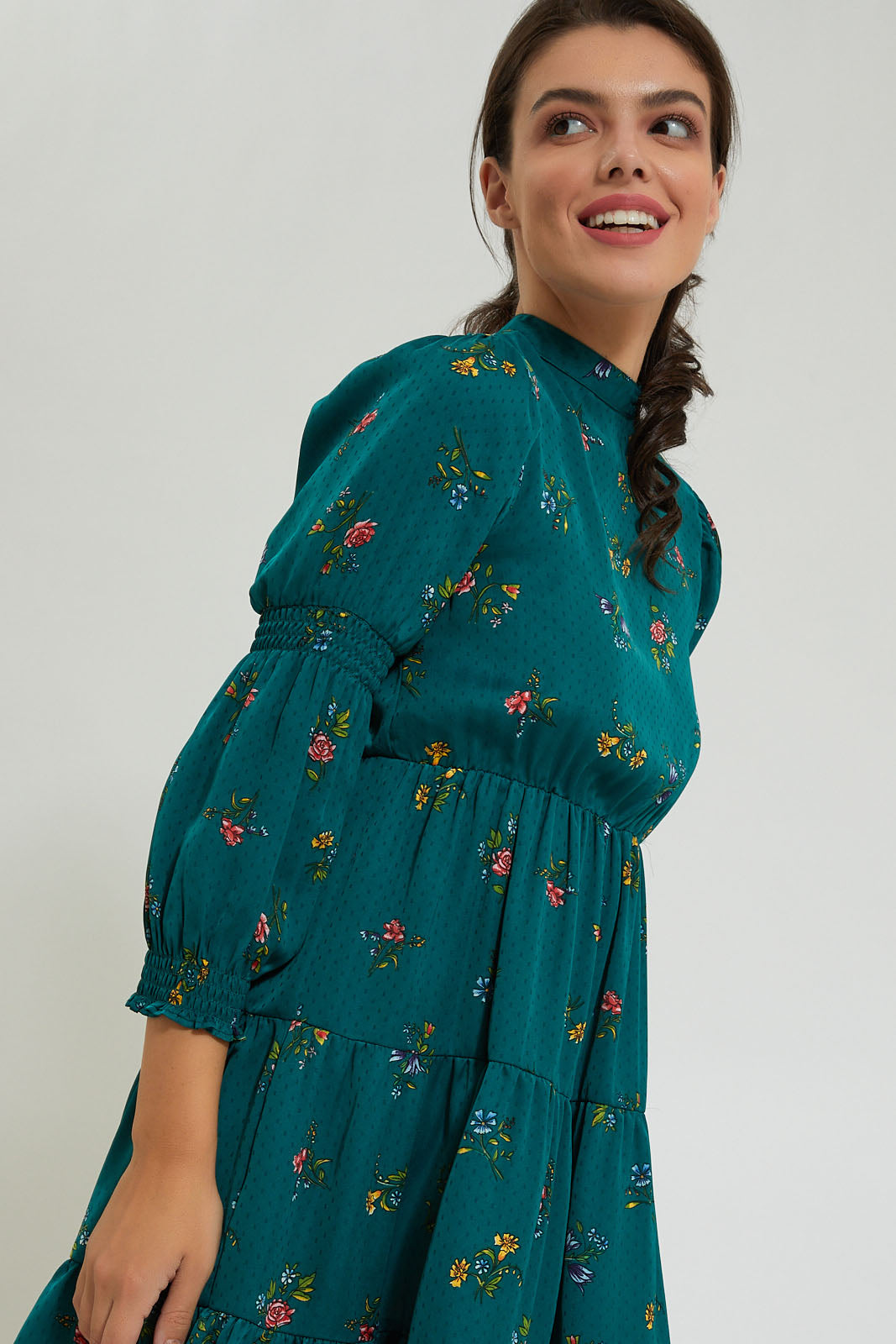 Teal Printed Tiered Dress