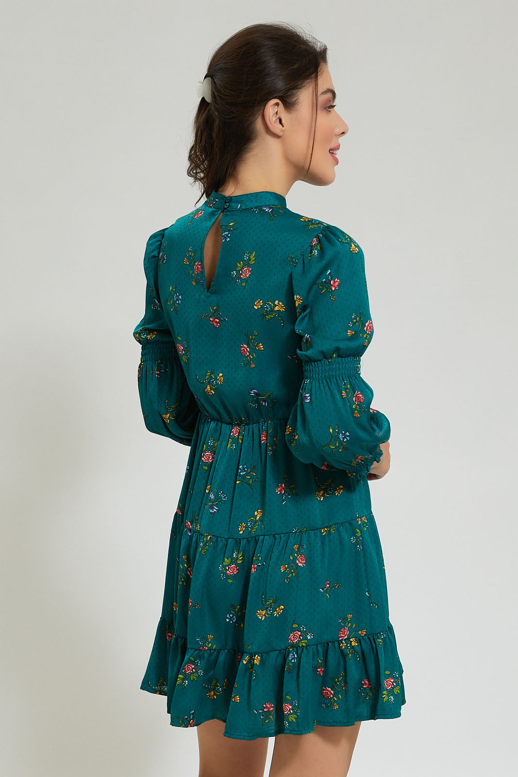 Teal Printed Tiered Dress