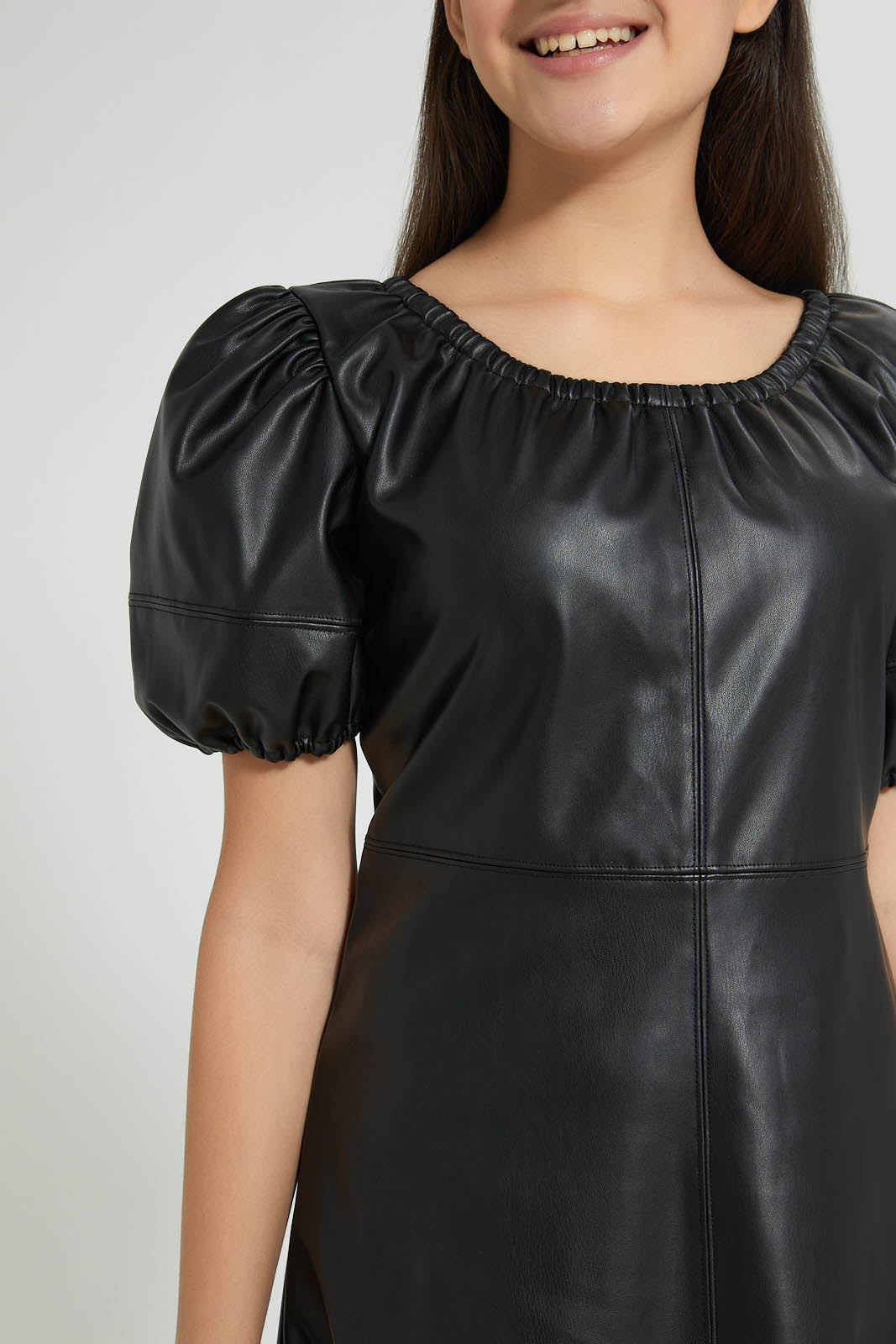 Redtag-Black-Pu-Dress-Dresses-Senior-Girls-9 to 14 Years