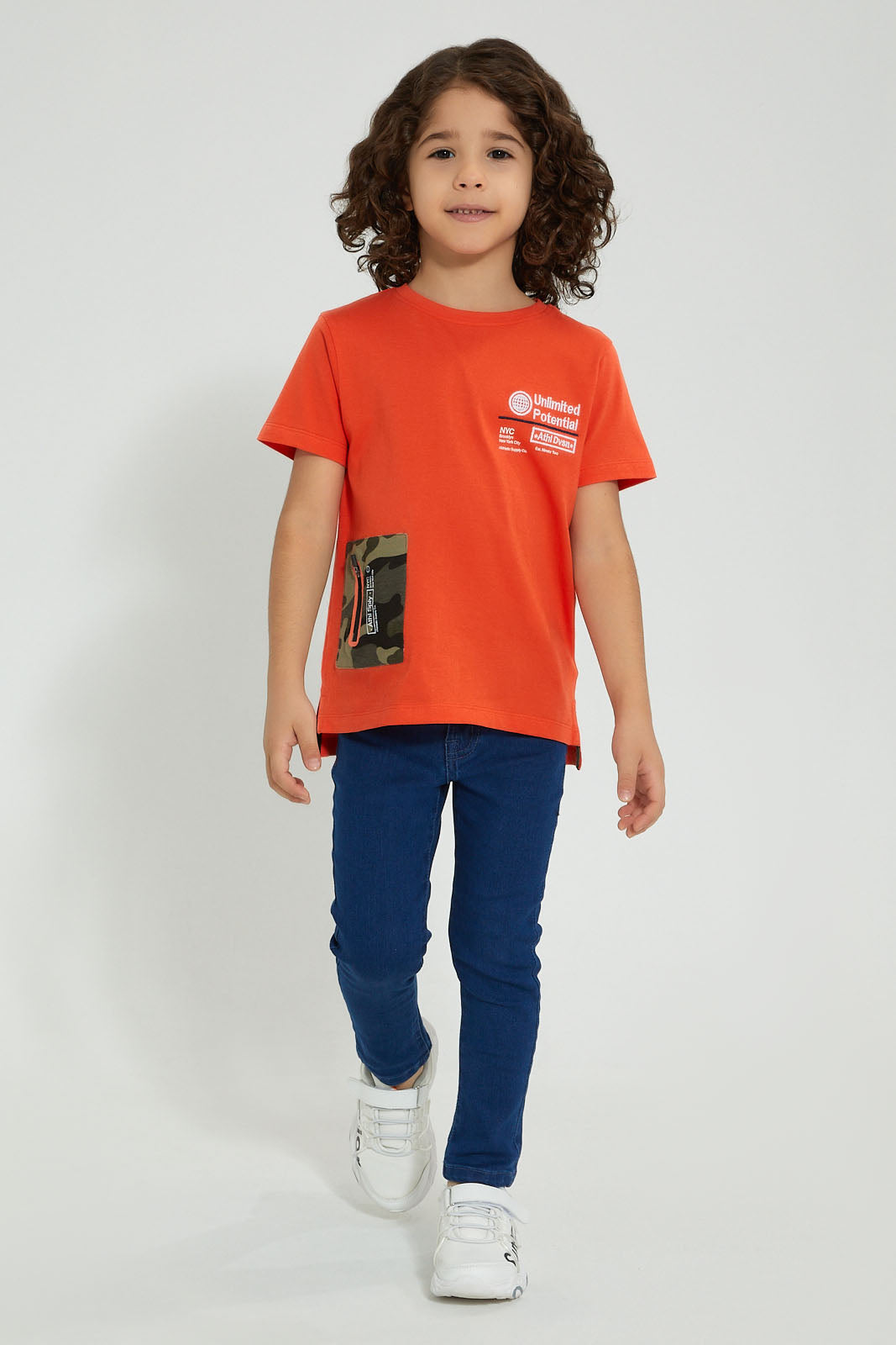Redtag-Red-T-Shirt-With-Printed-Zipper-Graphic-Prints-Boys-2 to 8 Years