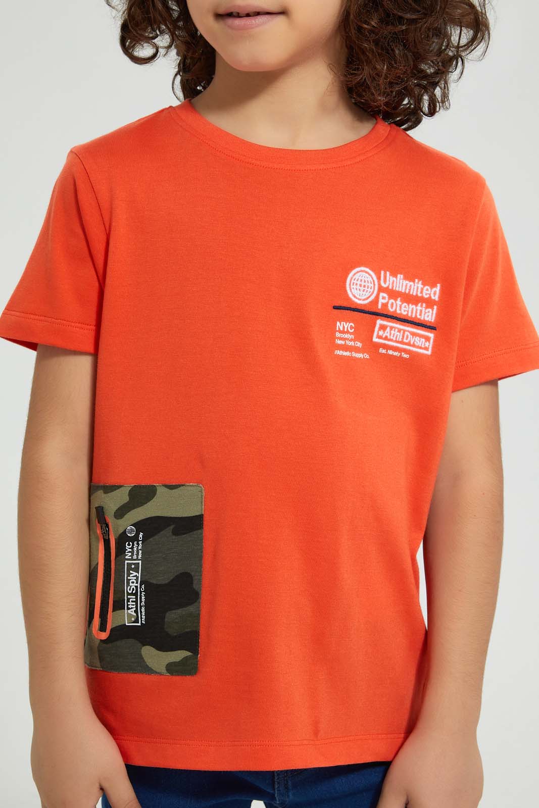 Redtag-Red-T-Shirt-With-Printed-Zipper-Graphic-Prints-Boys-2 to 8 Years