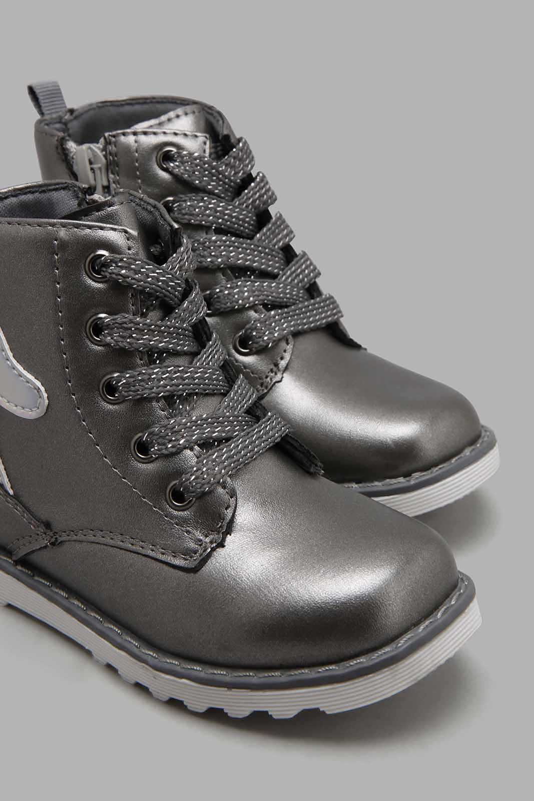 Redtag-Grey-Unicorn-High-Top-Boot-Character,-Colour:Mid-Grey,-Filter:Girls-Footwear-(1-to-3-Yrs),-ING-Boots,-New-In,-New-In-ING-FOO,-Non-Sale,-W21B-Infant-Girls-1 to 3 Years