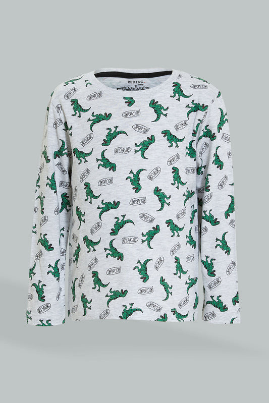 Grey Dino Printed Long Sleeve T-Shirt