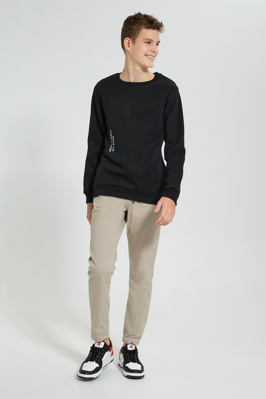 Redtag-Black-Emboss-Sweatshirt-Sweatshirts-Senior-Boys-9 to 14 Years