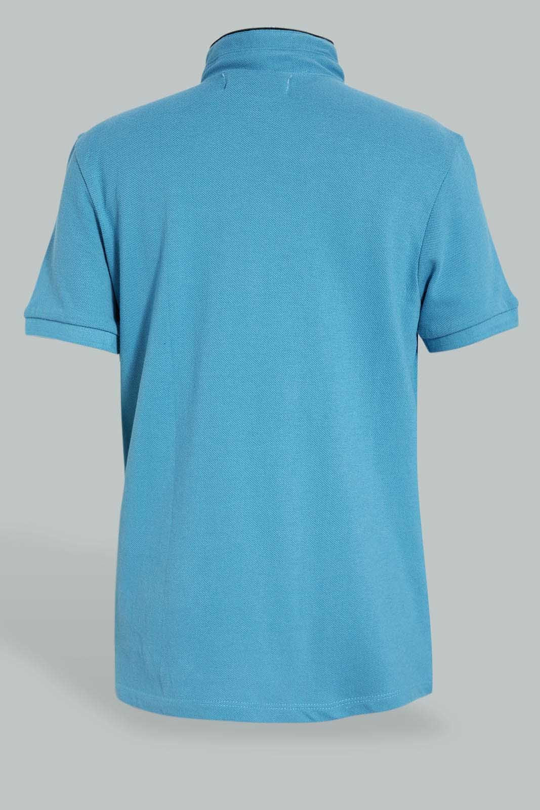 Blue Mandarin Collar Polo