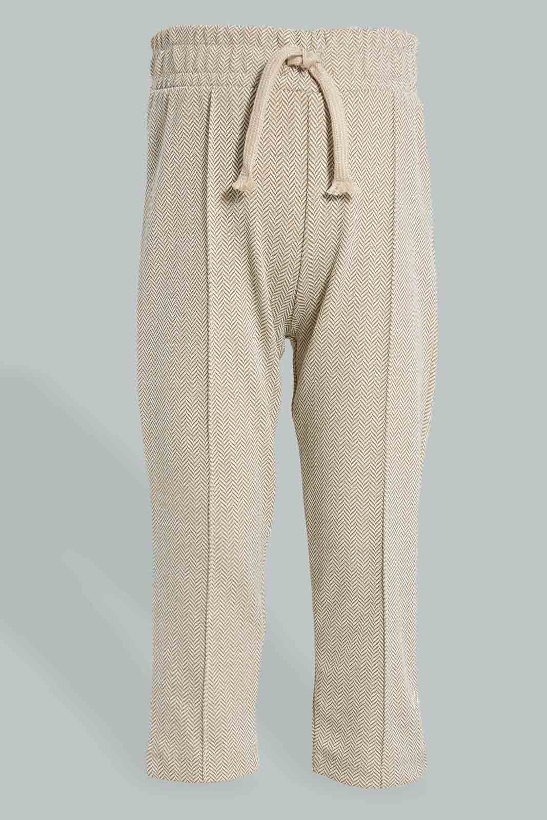 Redtag-Beige-Woven-Striped-Zip-Through-Jog-Set-Jog-Sets-Infant-Boys-3 to 24 Months