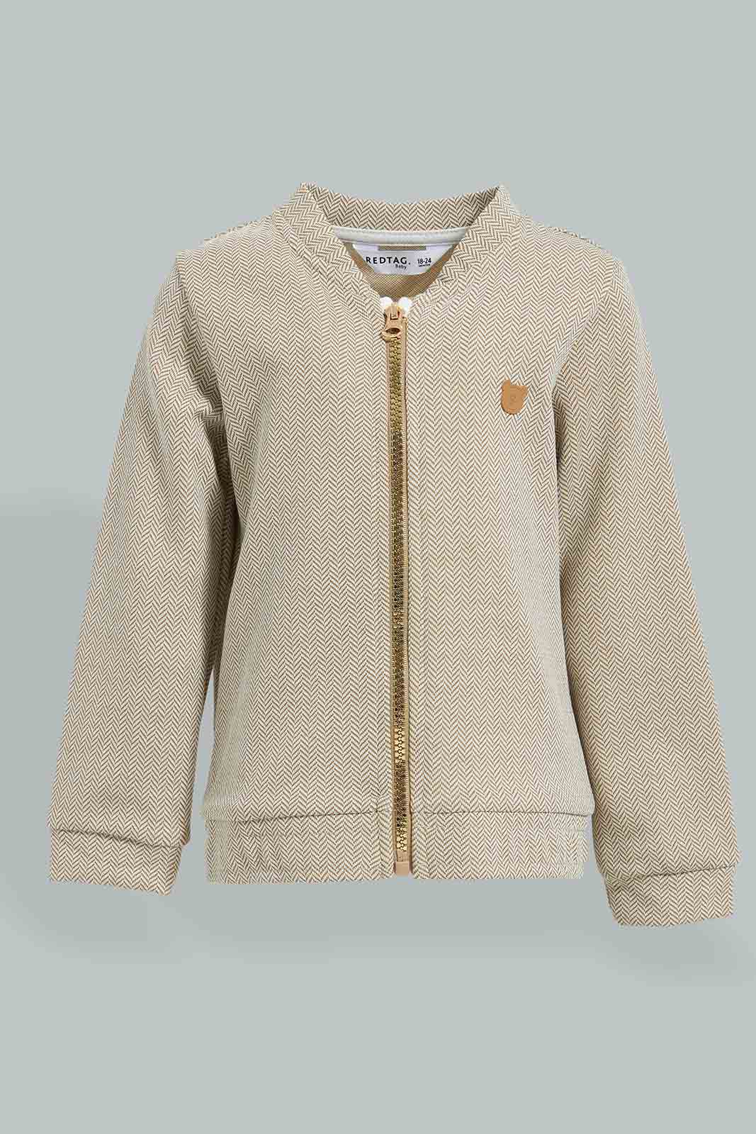 Redtag-Beige-Woven-Striped-Zip-Through-Jog-Set-Jog-Sets-Infant-Boys-3 to 24 Months