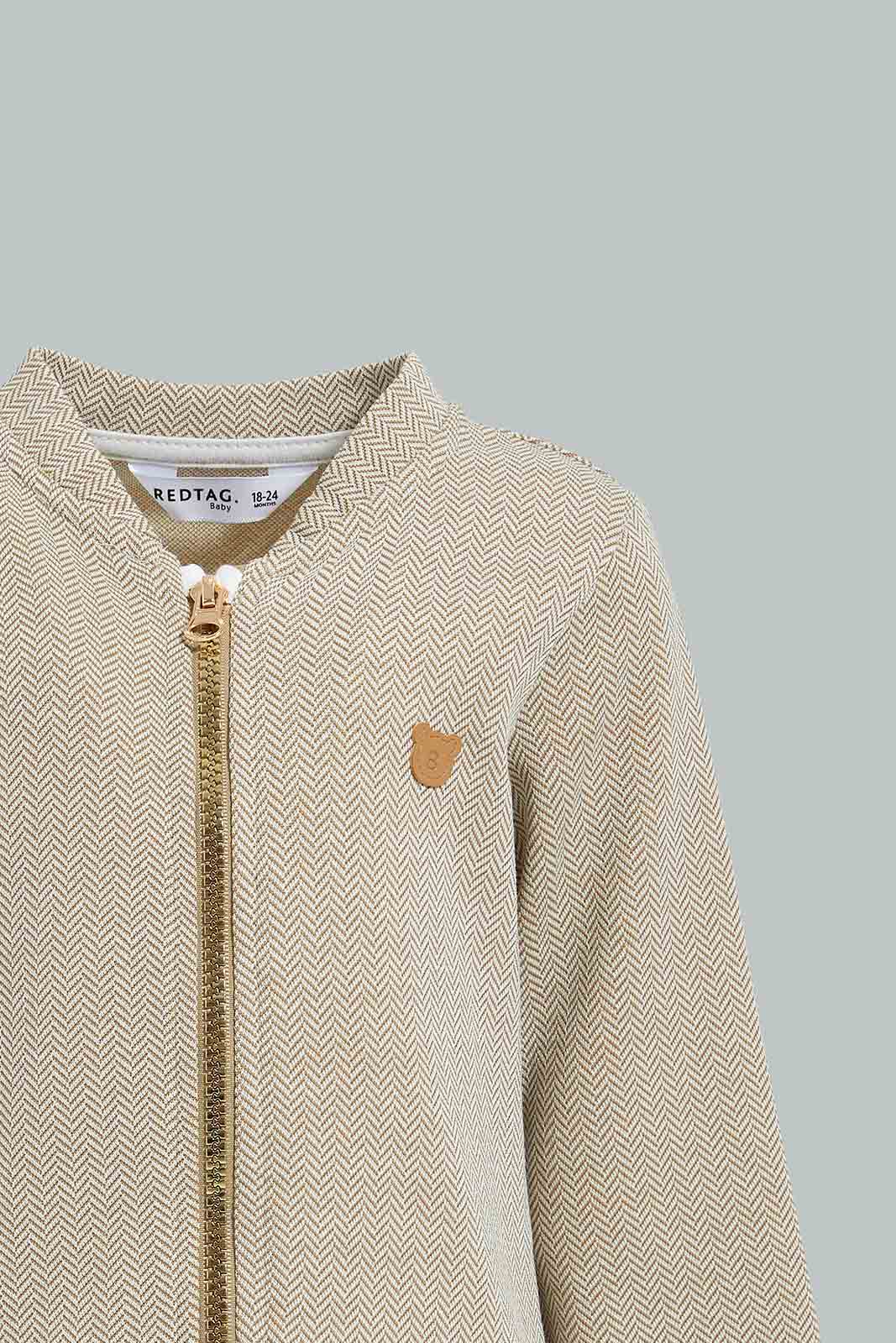 Redtag-Beige-Woven-Striped-Zip-Through-Jog-Set-Jog-Sets-Infant-Boys-3 to 24 Months