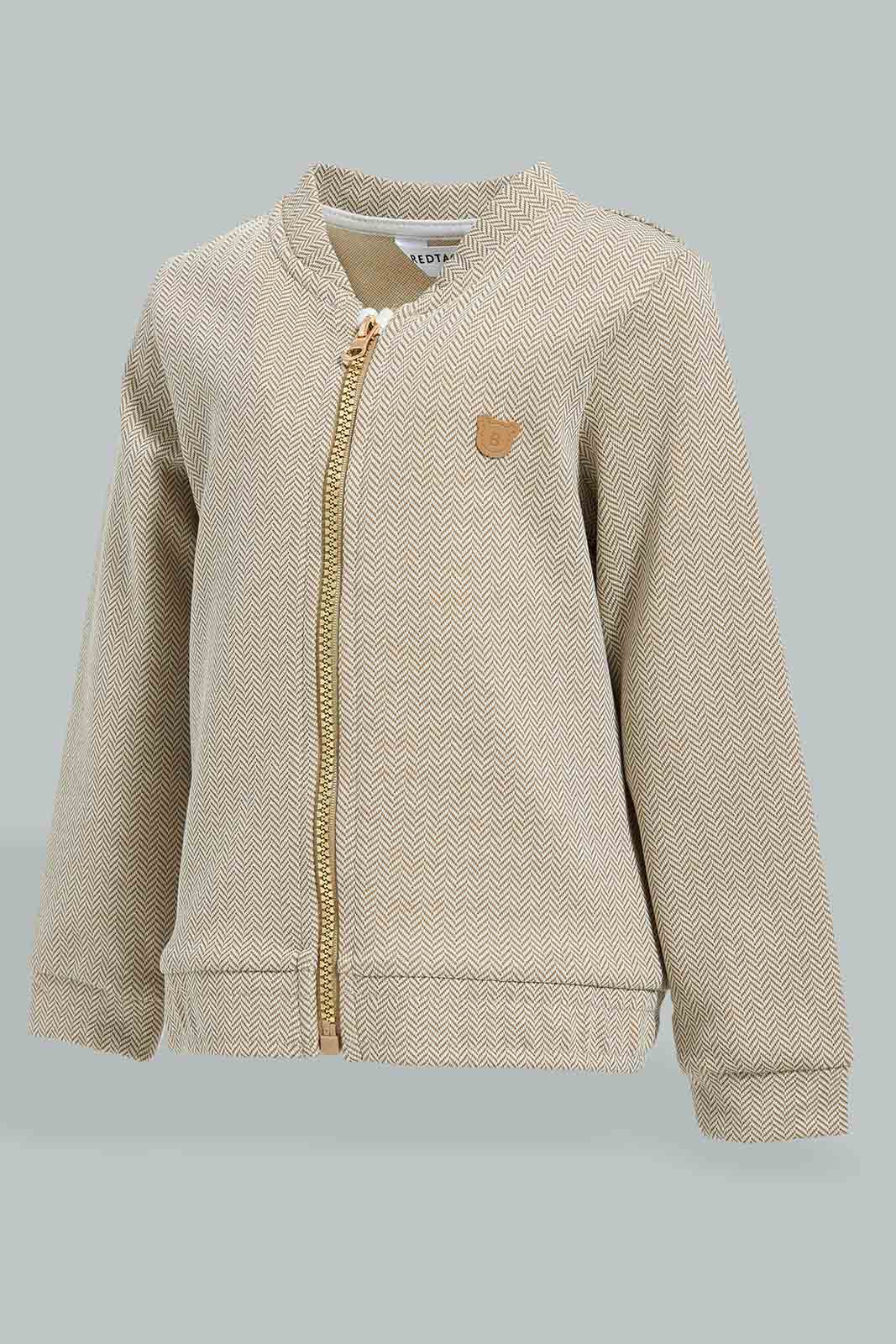 Redtag-Beige-Woven-Striped-Zip-Through-Jog-Set-Jog-Sets-Infant-Boys-3 to 24 Months