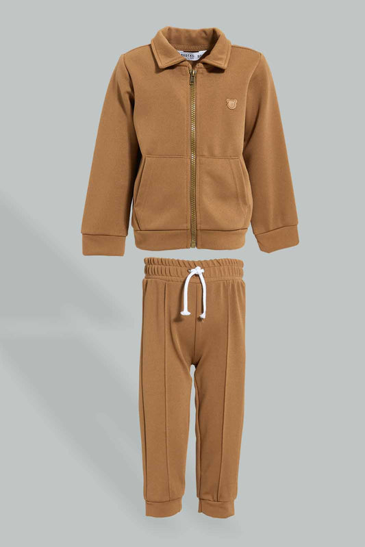 Redtag-Brown-Woven-Jog-Set-With-Pocket-Jog-Sets-Infant-Boys-3 to 24 Months