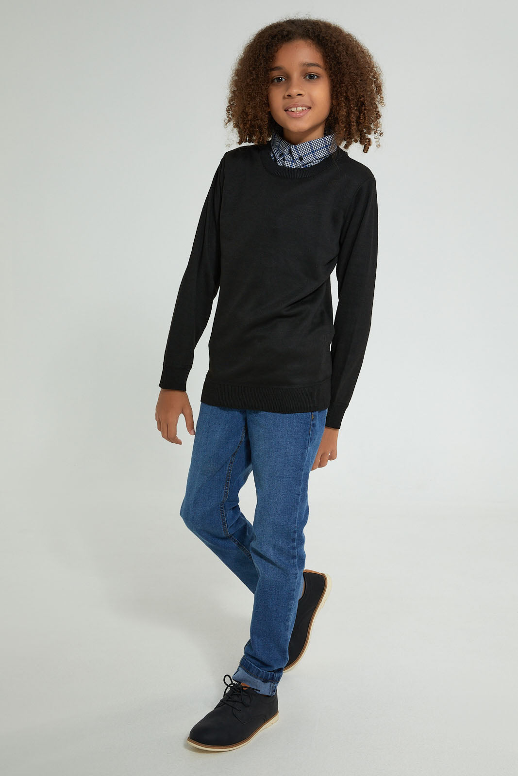 Redtag-Black-Collared-Plain-Pullover-Pullovers-Senior-Boys-9 to 14 Years