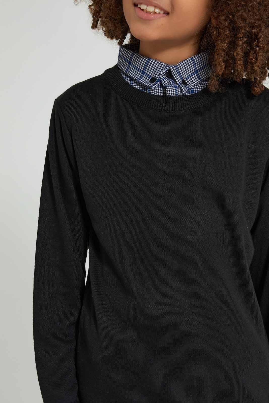 Redtag-Black-Collared-Plain-Pullover-Pullovers-Senior-Boys-9 to 14 Years