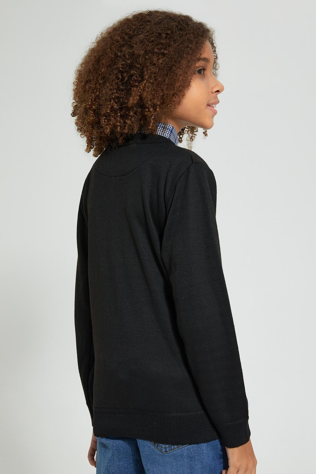 Redtag-Black-Collared-Plain-Pullover-Pullovers-Senior-Boys-9 to 14 Years