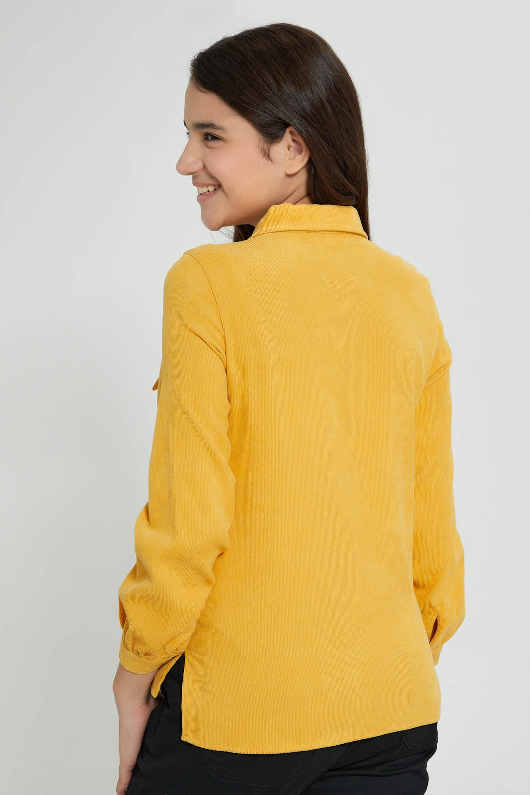 Redtag-Mustard-Cordurouy-Collared-Top-Blouses-Senior-Girls-9 to 14 Years