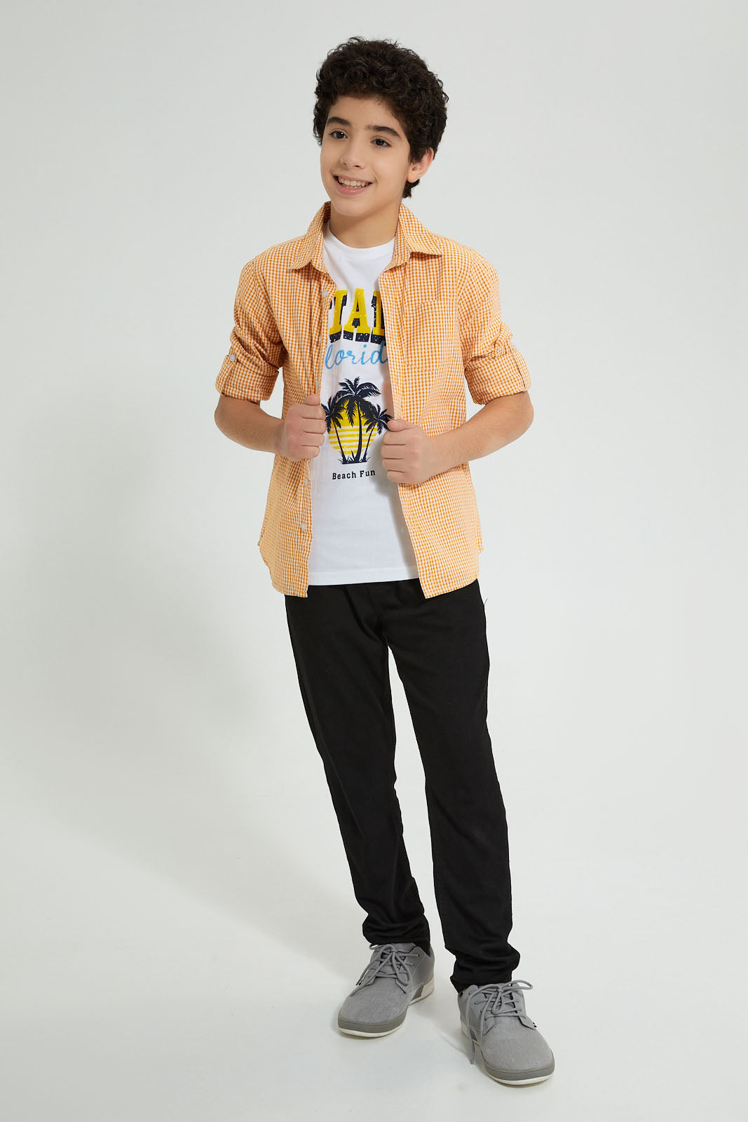 Redtag-Yellow-Check-With-T-Shirt-Casual-Shirts-Senior-Boys-9 to 14 Years