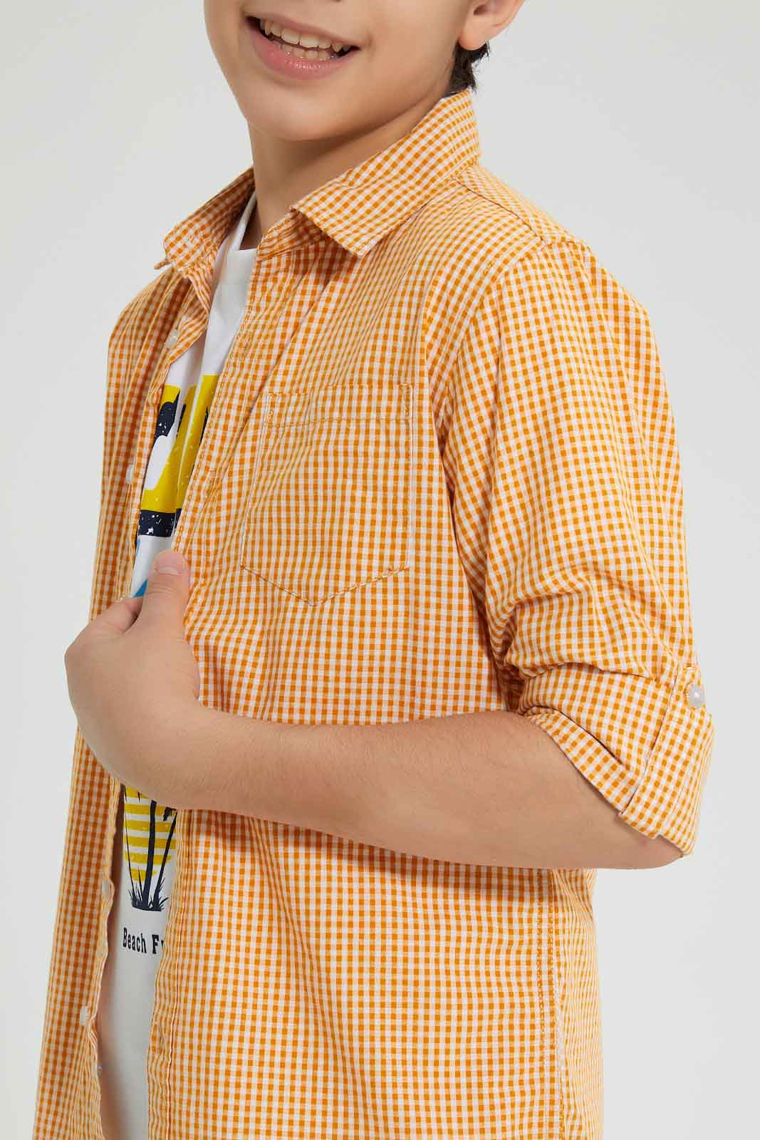 Redtag-Yellow-Check-With-T-Shirt-Casual-Shirts-Senior-Boys-9 to 14 Years