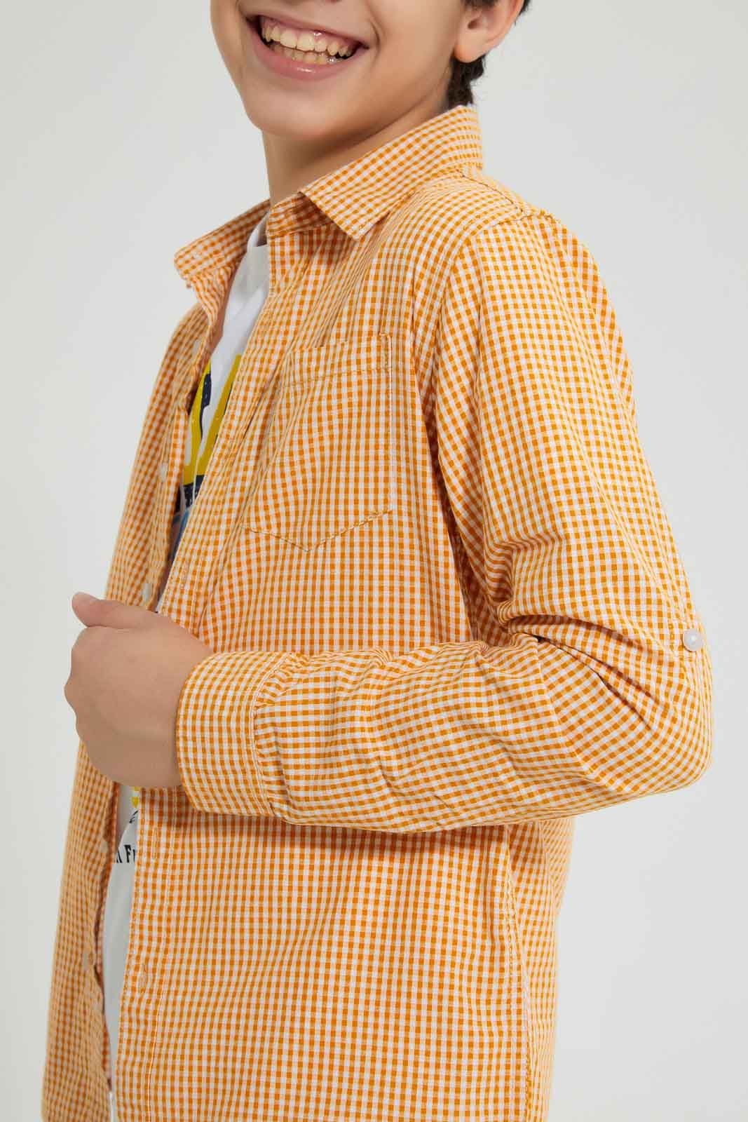 Redtag-Yellow-Check-With-T-Shirt-Casual-Shirts-Senior-Boys-9 to 14 Years