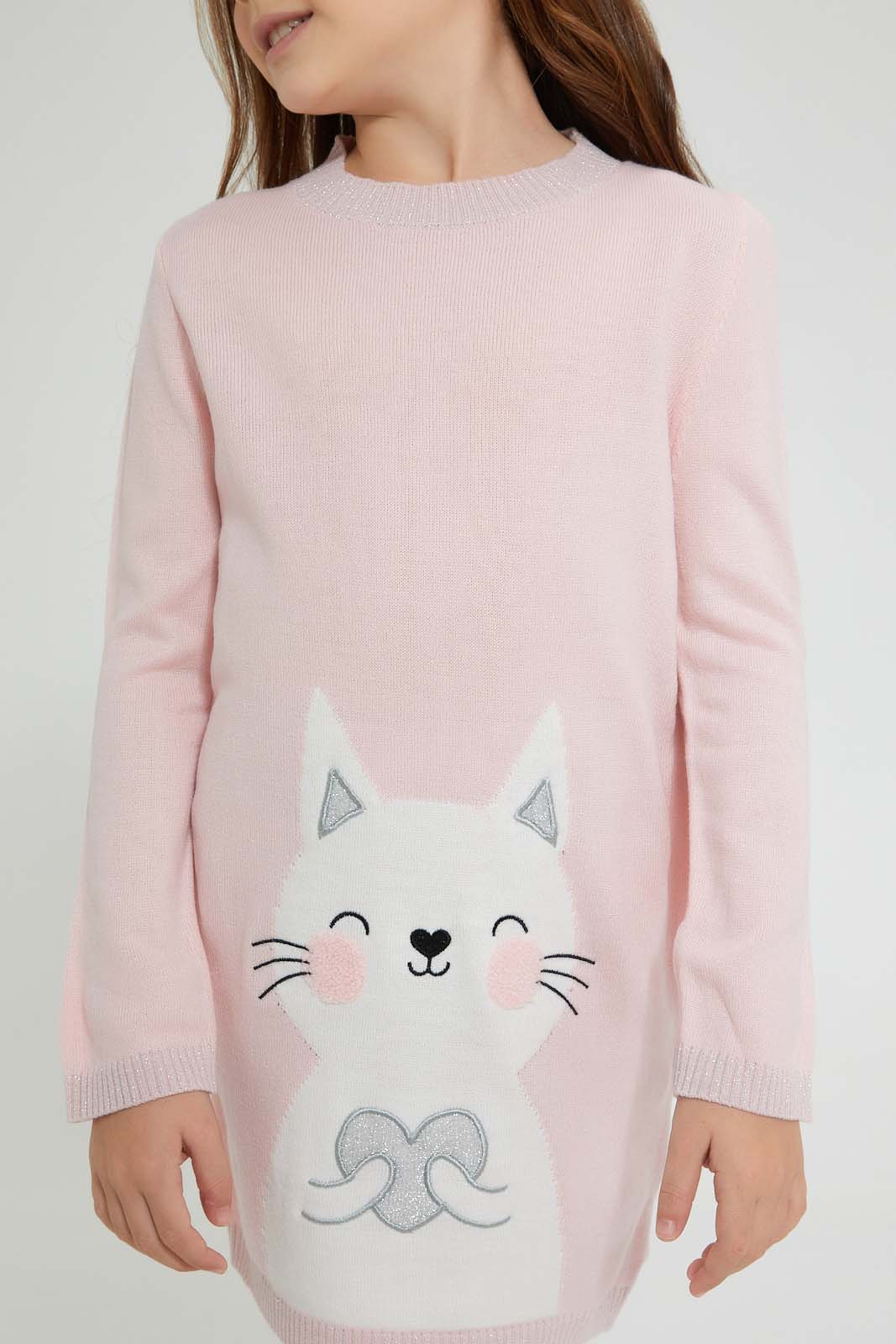 Redtag-Assorted-Cat-Embroidery-Sweater-Dress-Dresses-Girls-2 to 8 Years