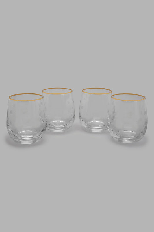 Redtag-Clear-Tumbler-Set-With-Gold-Rim-(4-Piece)-Colour:Clear,-Filter:Home-Dining,-HMW-DIN-Glass-Sets,-New-In,-New-In-HMW-DIN,-Non-Sale,-Section:Homewares,-W21B-Home-Dining-