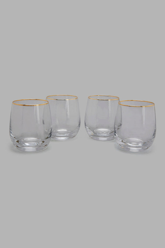 Redtag-Clear-Tumbler-Set-With-Gold-Rim-(4-Piece)-Colour:Clear,-Filter:Home-Dining,-HMW-DIN-Glass-Sets,-New-In,-New-In-HMW-DIN,-Non-Sale,-Section:Homewares,-W21B-Home-Dining-