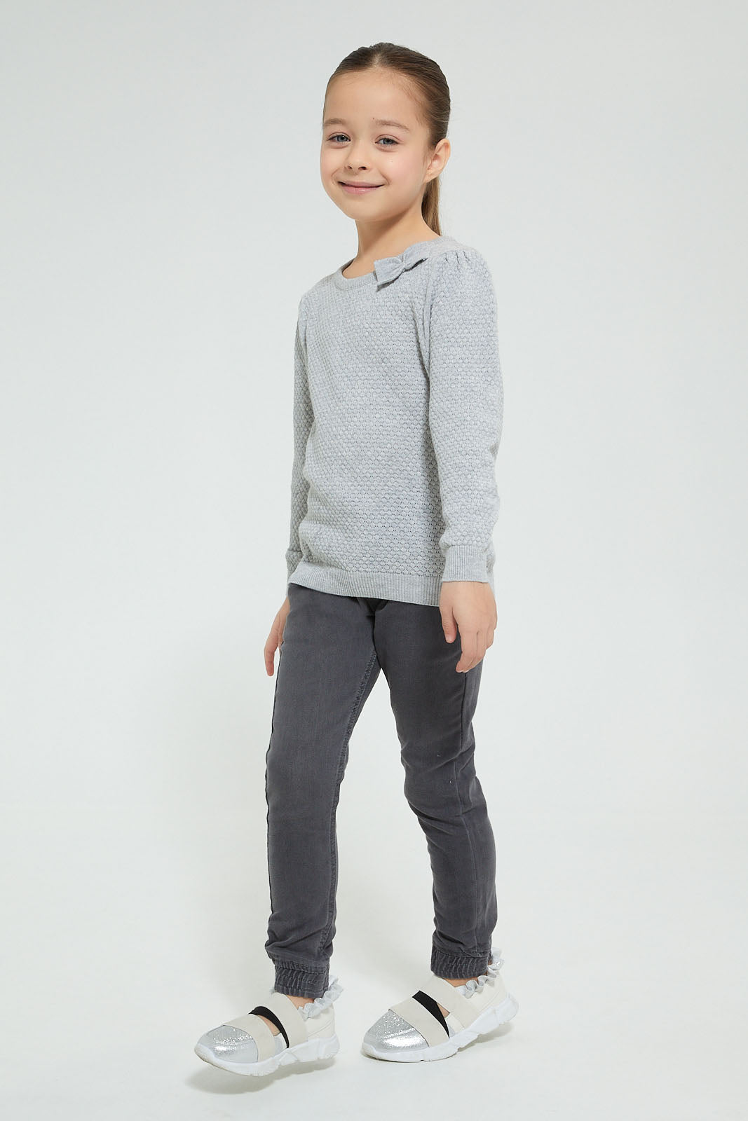 Redtag-Grey-Knit-Denim-Jogger-Colour:Grey,-Filter:Girls-(2-to-8-Yrs),-Girls-Jeans,-New-In,-New-In-GIR,-Non-Sale,-Section:Kidswear,-TBL,-W21B-Girls-2 to 8 Years