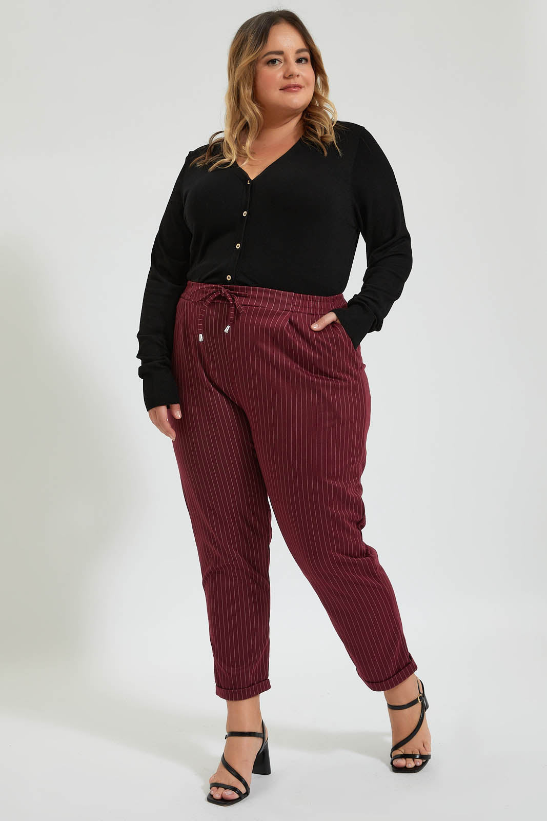 Redtag-Black-V-Neck-Cardigan-Colour:Black,-Deals:20%OFF,-Filter:Plus-Size,-LDP-Cardigans,-New-In,-New-In-LDP,-Non-Sale,-Section:Women,-TBL,-W21B-Women's-