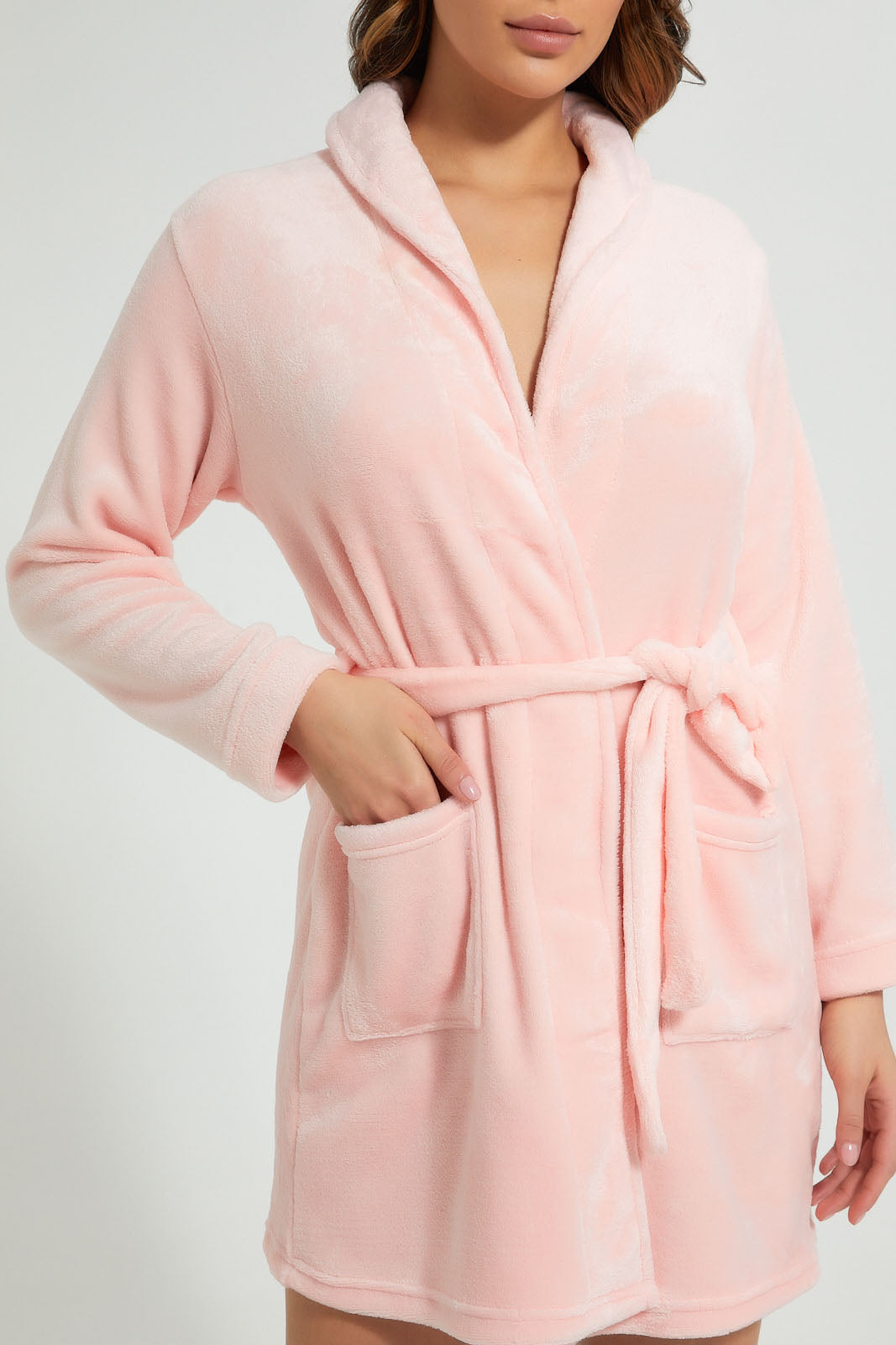 Redtag-Peach-Plain-Fleece-Robe-Chemises-Women's-
