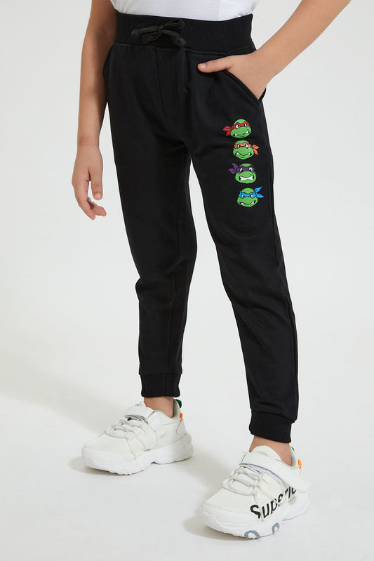 Black Ninja And Turtle Printed Jog Pant