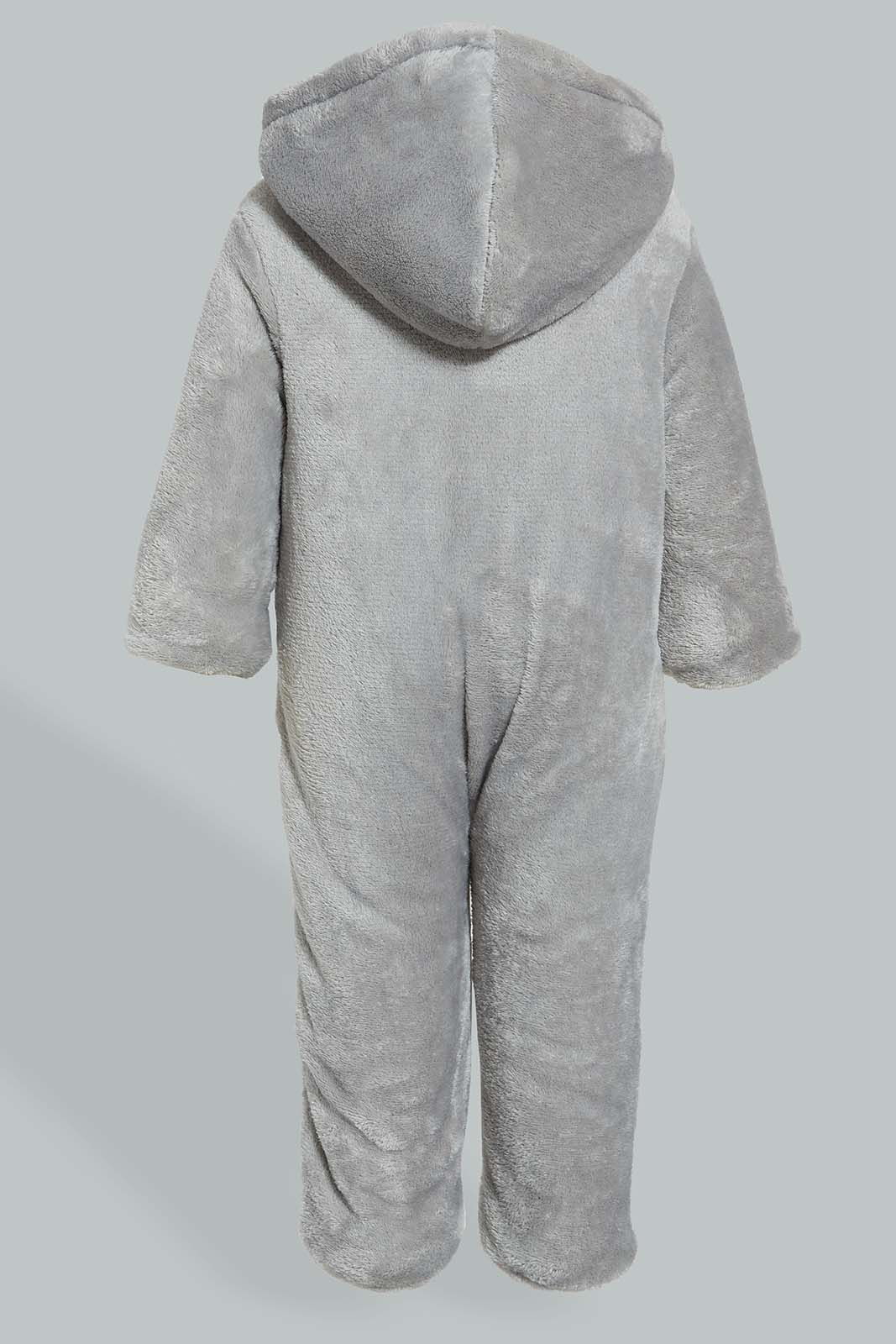 Redtag-Grey-Bear-Fluffy-Padded-Pram-Suit-Coats-Baby-0 to 12 Months